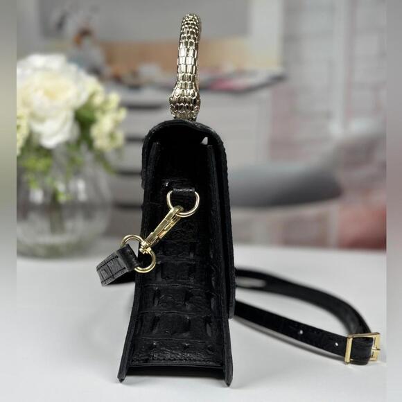 House of Harlow 1960 Croc-Embossed Top black Handle Bag with Crossbody Strap - Picture 3 of 8